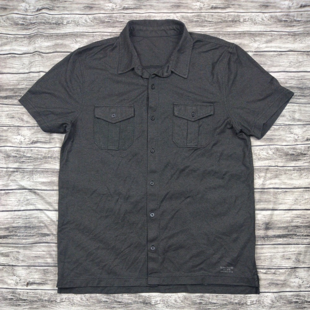 calvin klein Button Up Shirt Sleeve Shirt Size Large Dark Gray